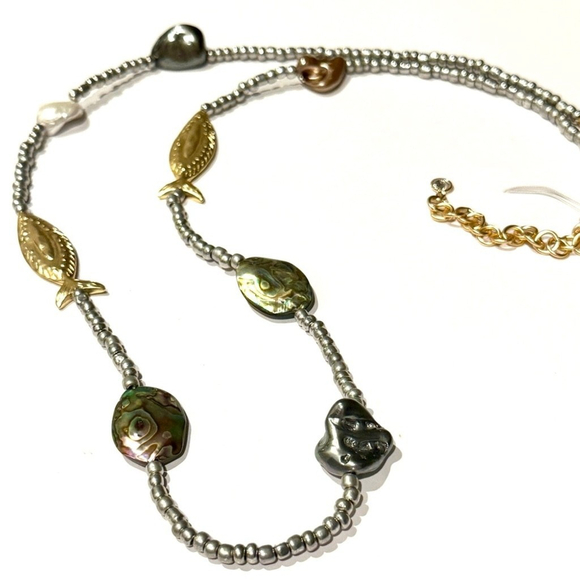 CHICO’S Convertible Two-Tone Abalone & Pink Quartz Fish Beaded Necklace Set-NWT - Picture 9 of 13